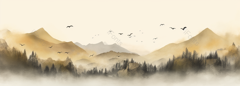 中国复古彩色水墨风景国画山顶鸟群,插画/手绘图,插画/手绘图库,插画/手绘图下载,插画/手绘